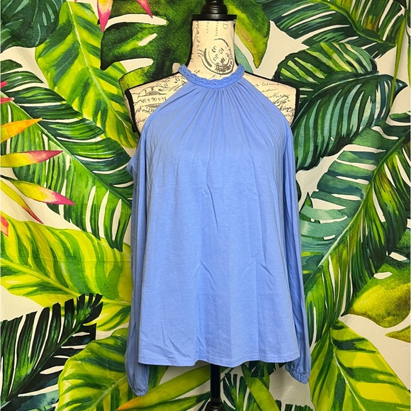 INC International Concepts Small Sky Blue Halter Cold Shoulder Casual Office Top - Picture 1 of 9